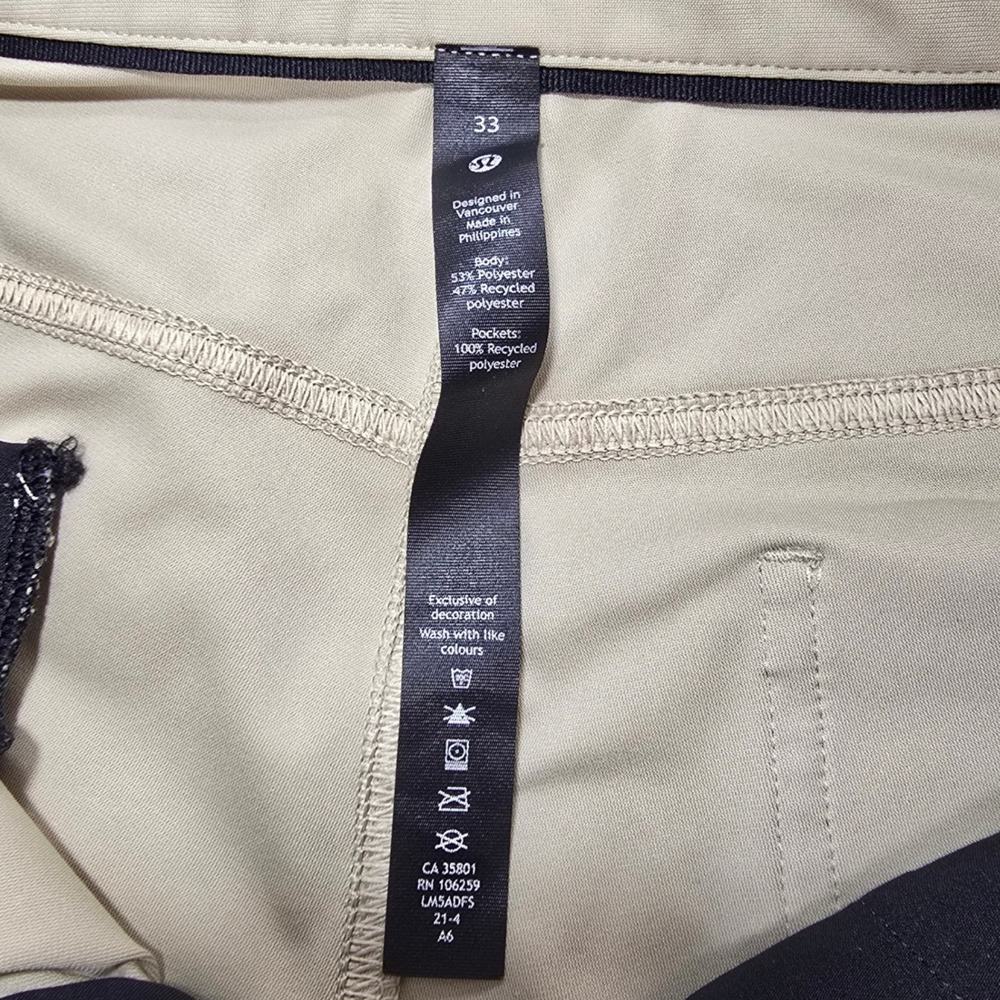 Lululemon Commission Pant Slim Mens 33 Tan Khaki Polyester Golf Chino - Picture 8 of 9